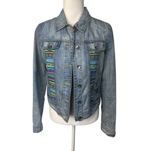 Women's Jean Denim Jacket Angel Kiss Ethnic Western Rodeo Size Medium Casual